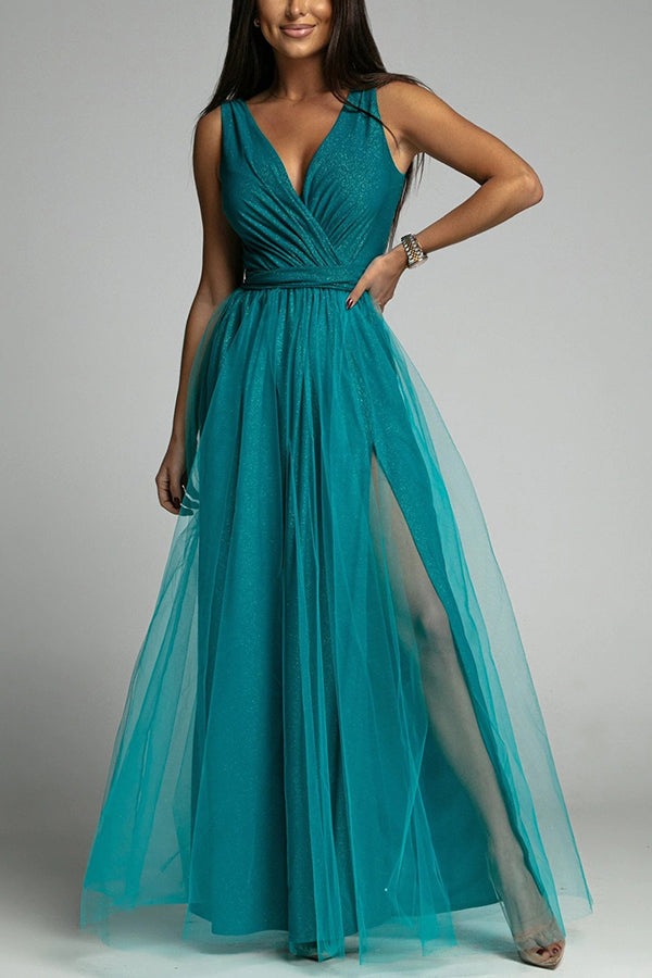 Aliams | It'S My Day Light Tulle Schlitz Maxi Kleid