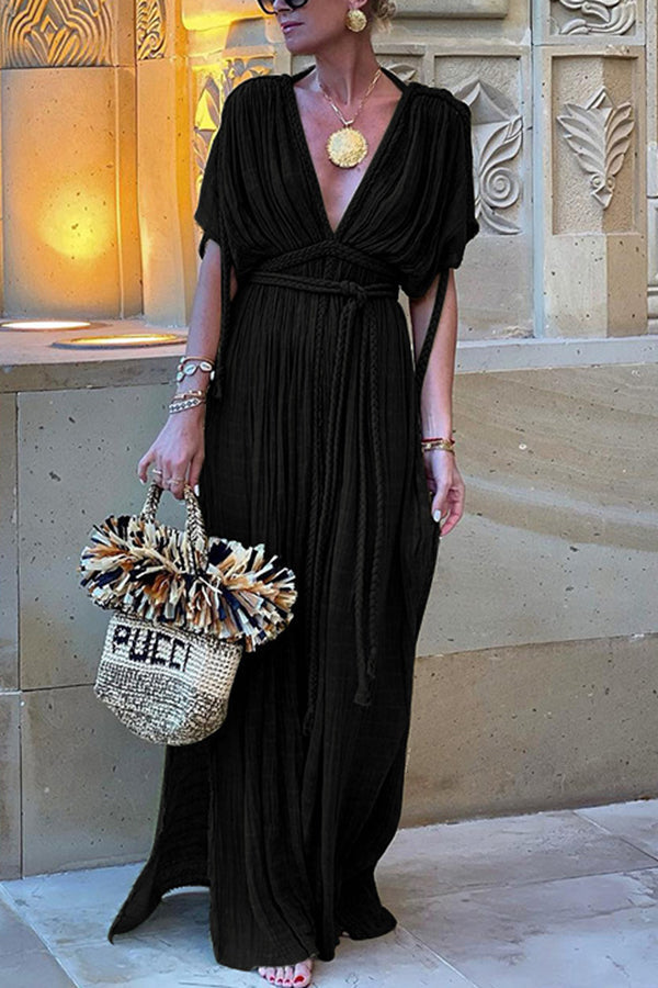 Aliams | Kimono-Maxikleid Aus Leinenmischung Im Griechischen Stil mit Zöpfen und Schlitz