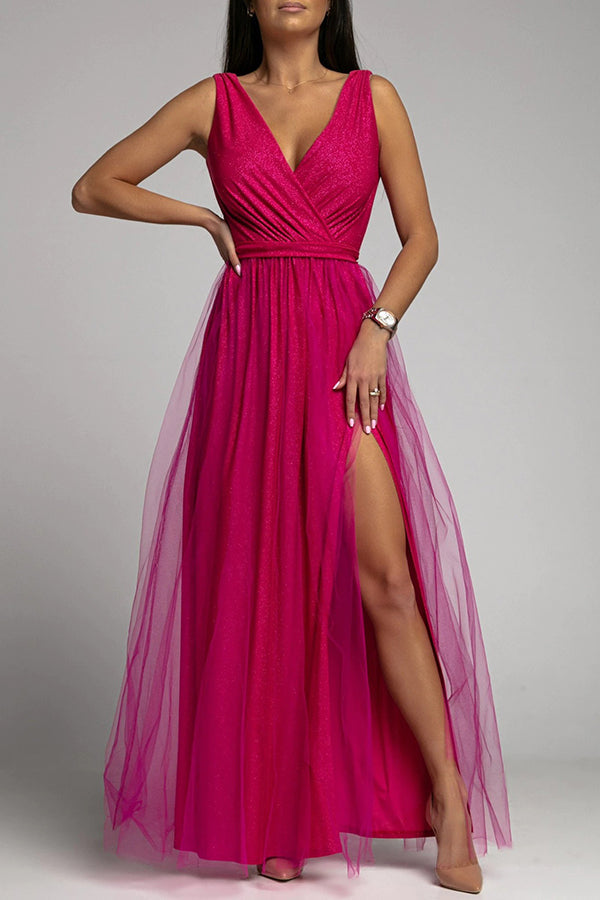 Aliams | It'S My Day Light Tulle Schlitz Maxi Kleid