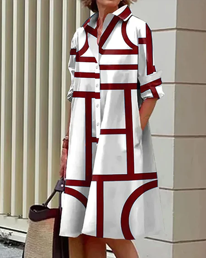 Aliams | Kleid mit Taschen und Geometrischem Aufdruck
