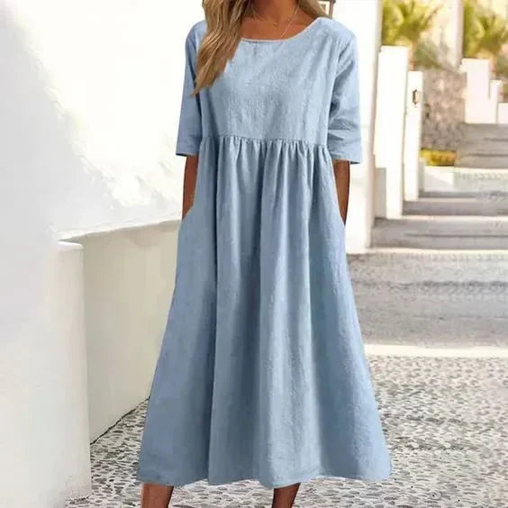 Aliams | Hochwertiges Baumwoll-Leinen-Kleid