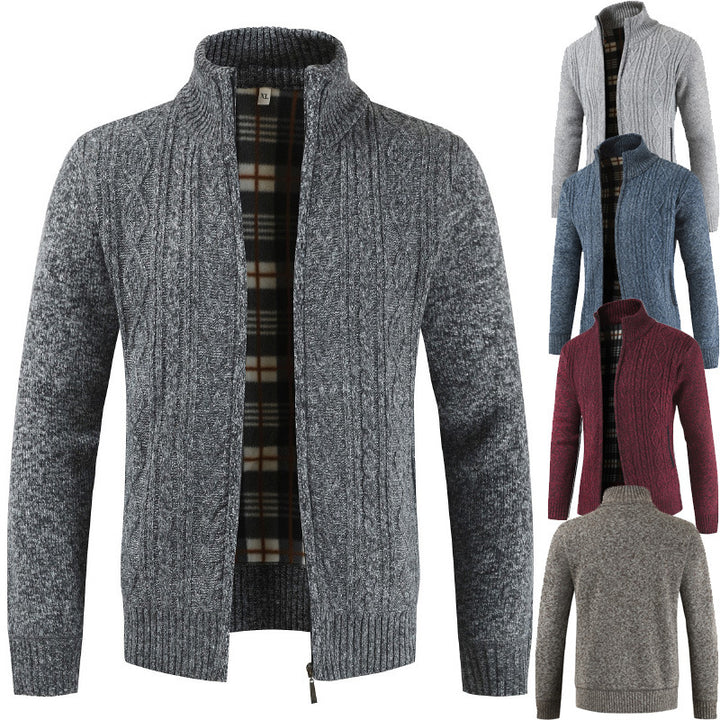 Herren Strickjacke mit Zopfdesign und hohem Kragen Aliams