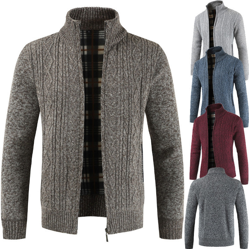 Herren Strickjacke mit Zopfdesign und hohem Kragen Aliams