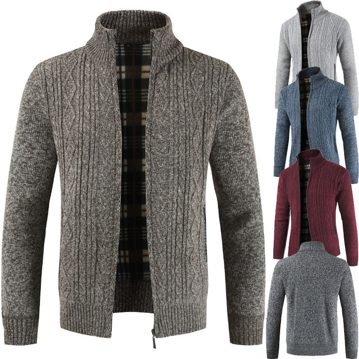 Herren Strickjacke mit Zopfdesign und hohem Kragen Aliams