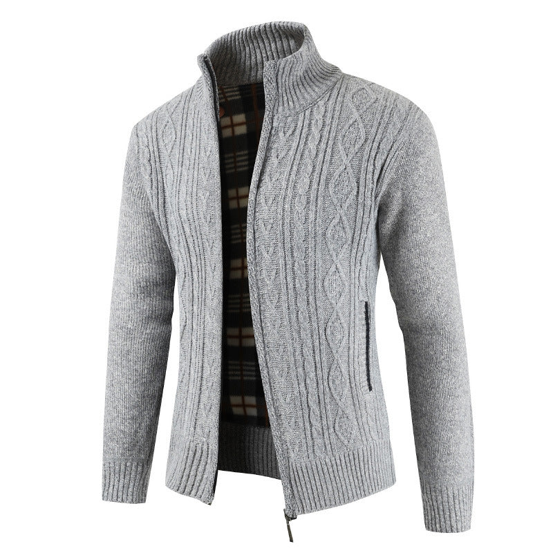 Herren Strickjacke mit Zopfdesign und hohem Kragen Aliams