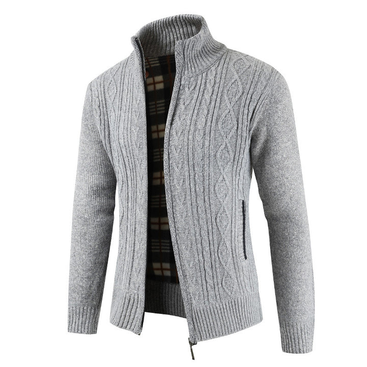 Herren Strickjacke mit Zopfdesign und hohem Kragen Aliams