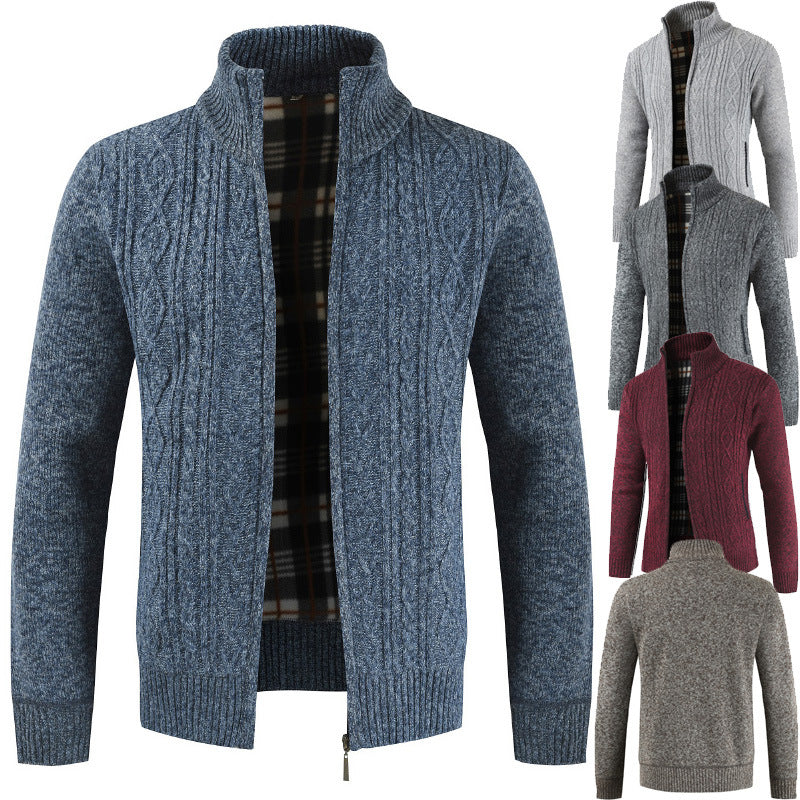 Herren Strickjacke mit Zopfdesign und hohem Kragen Aliams