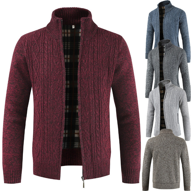 Herren Strickjacke mit Zopfdesign und hohem Kragen Aliams