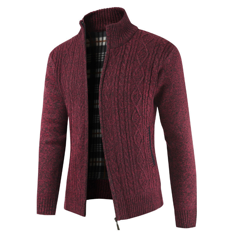 Herren Strickjacke mit Zopfdesign und hohem Kragen Aliams