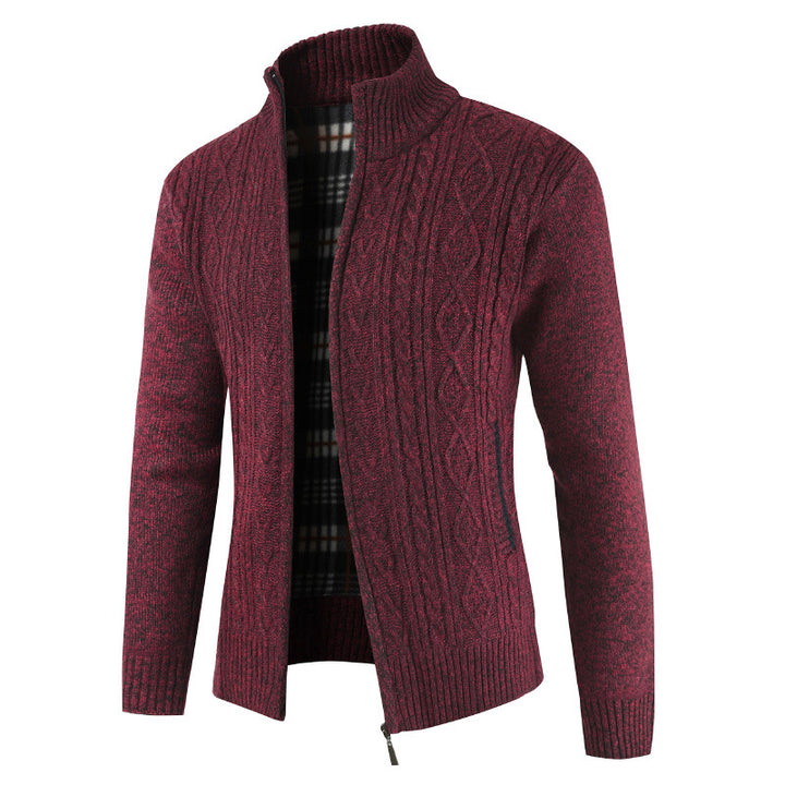 Herren Strickjacke mit Zopfdesign und hohem Kragen Aliams