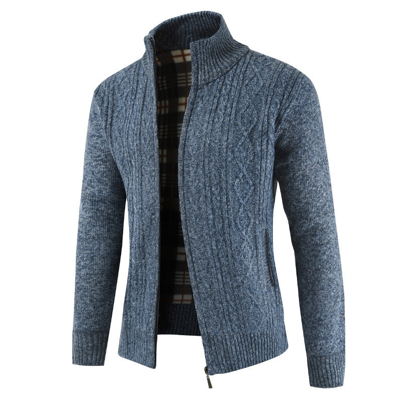 Herren Strickjacke mit Zopfdesign und hohem Kragen Aliams