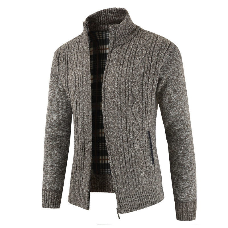 Herren Strickjacke mit Zopfdesign und hohem Kragen Aliams