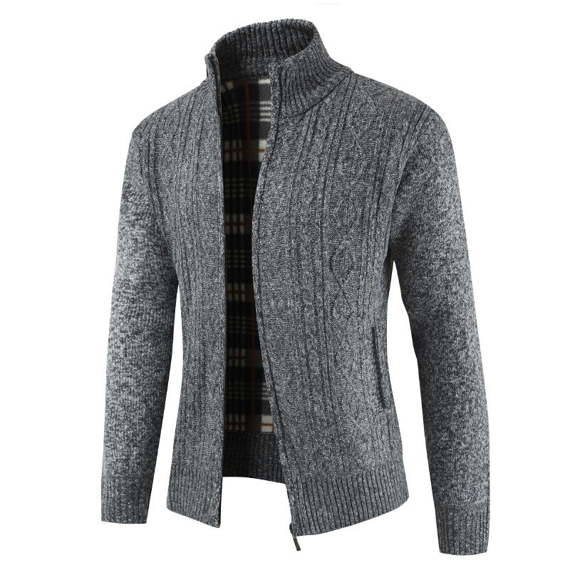 Herren Strickjacke mit Zopfdesign und hohem Kragen Aliams