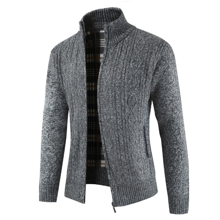 Herren Strickjacke mit Zopfdesign und hohem Kragen Aliams