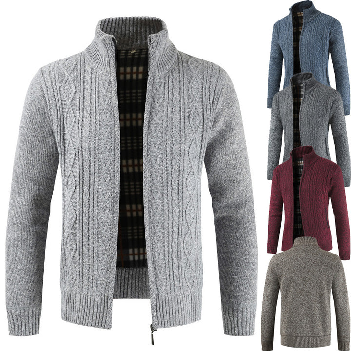 Herren Strickjacke mit Zopfdesign und hohem Kragen Aliams