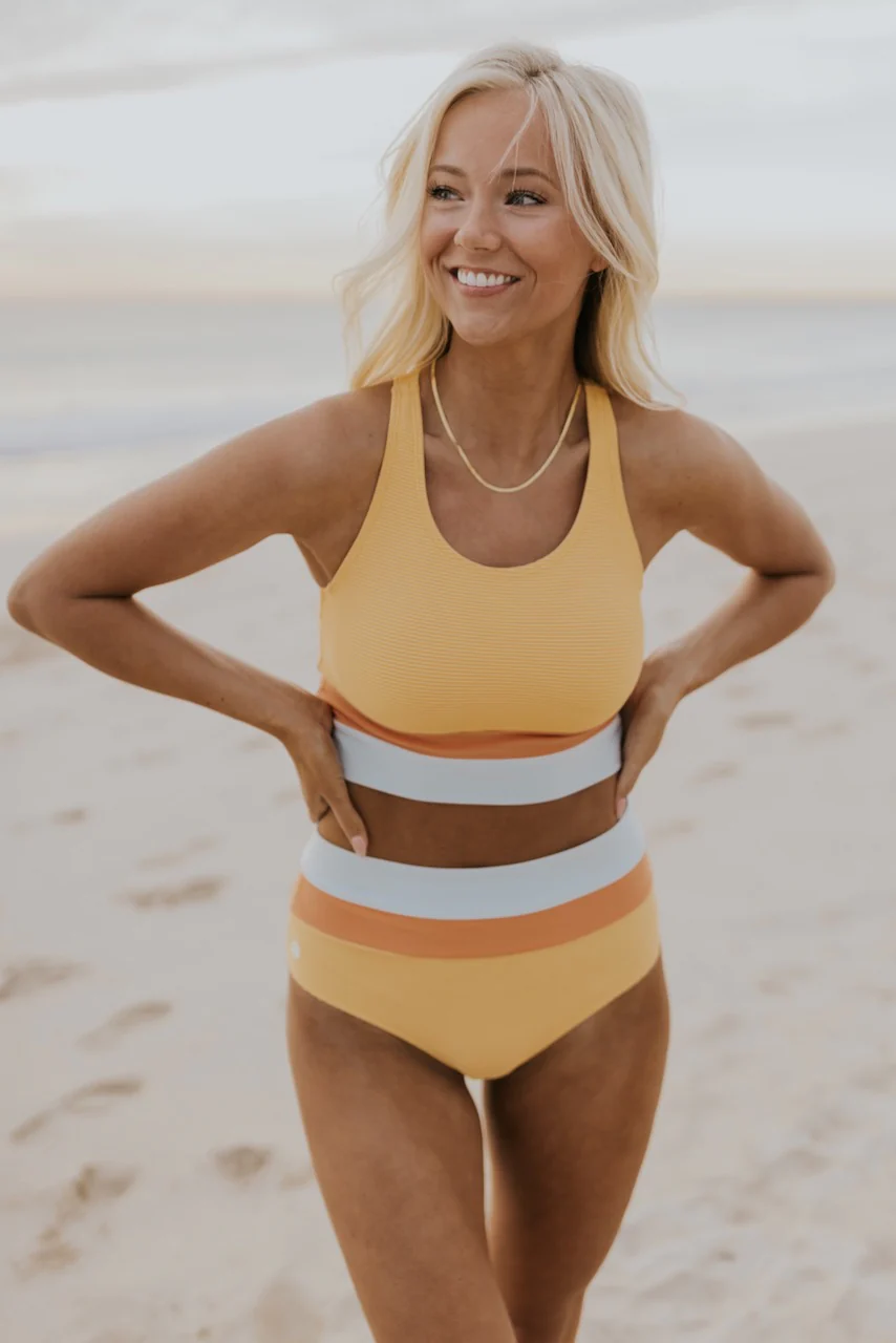 Aliams | High Waist Colorblock Marine Cut Back Crop Bikini Set