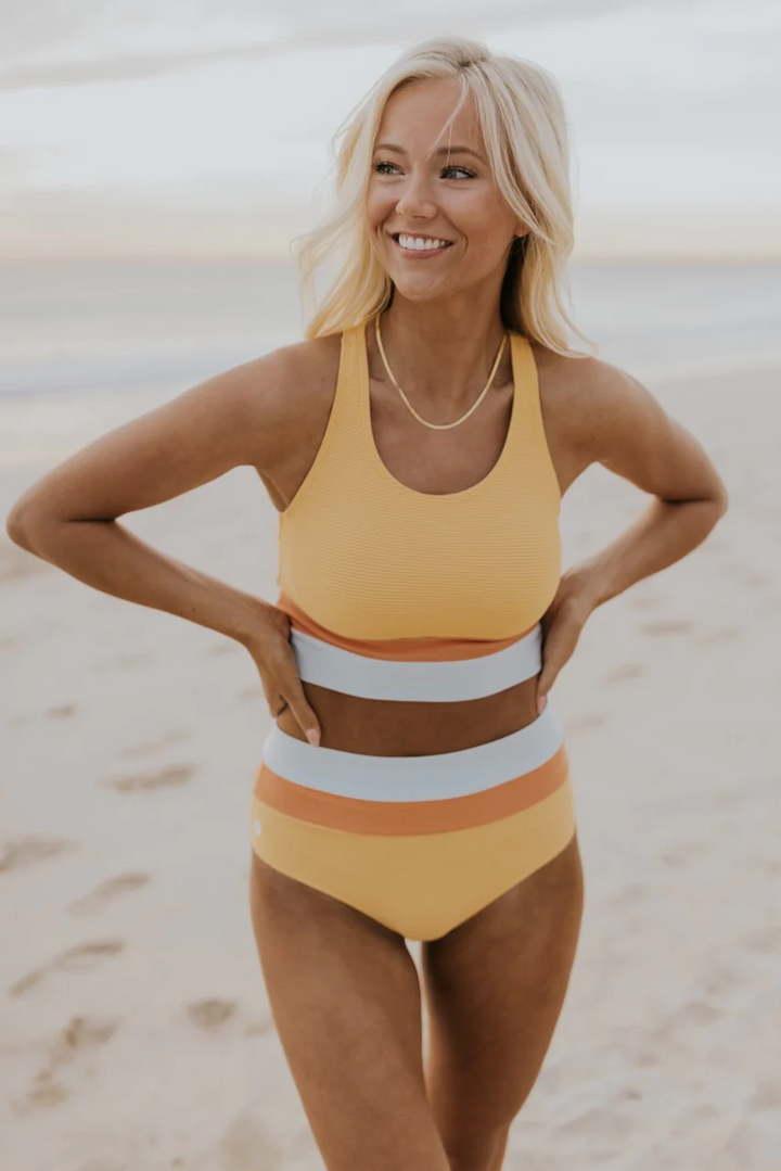 Aliams | High Waist Colorblock Marine Cut Back Crop Bikini Set