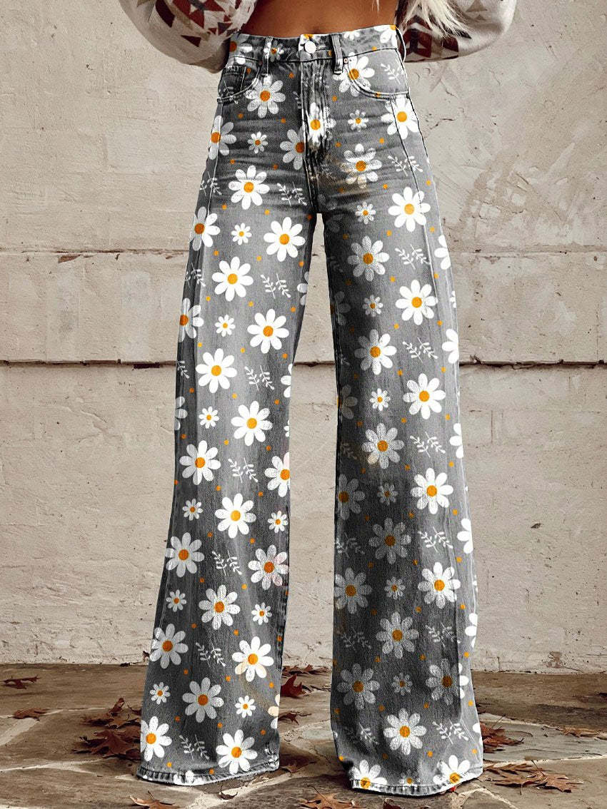 Floral Wide Leg Hose Für Stilvolle Frauen