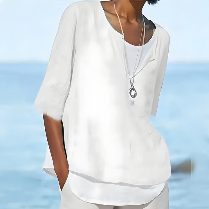 Aliams | Stilvolles, Halbärmeliges Damenoberteil Aus Baumwolle und Leinen