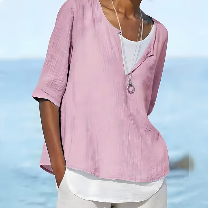 Aliams | Stilvolles, Halbärmeliges Damenoberteil Aus Baumwolle und Leinen