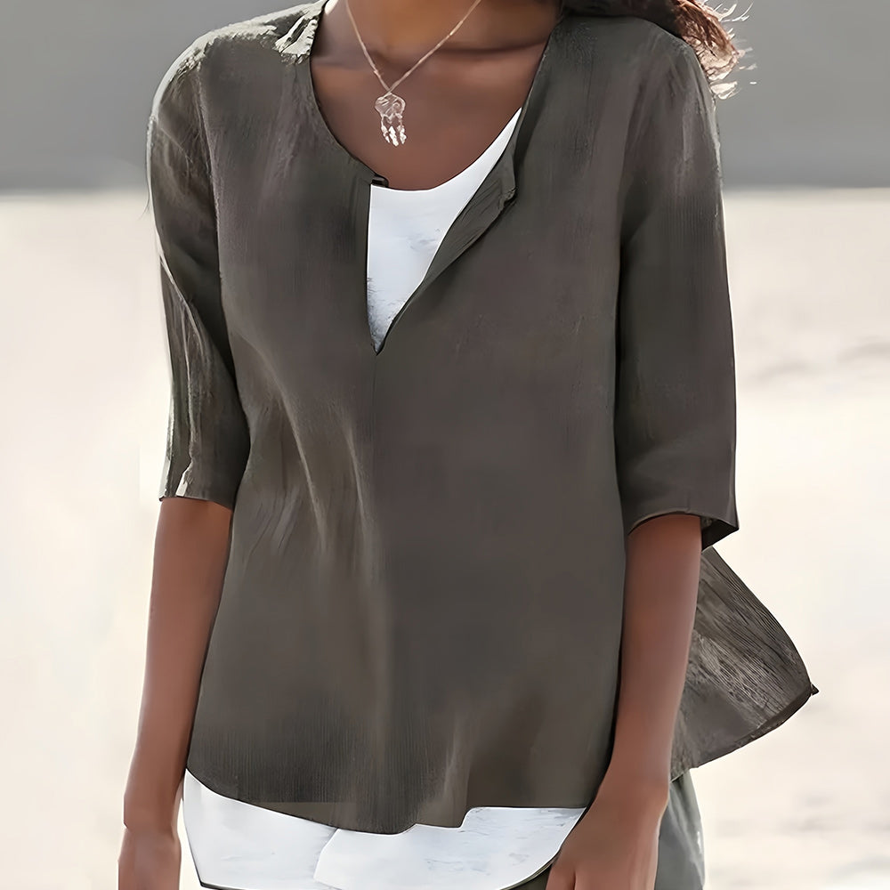 Aliams | Stilvolles, Halbärmeliges Damenoberteil Aus Baumwolle und Leinen