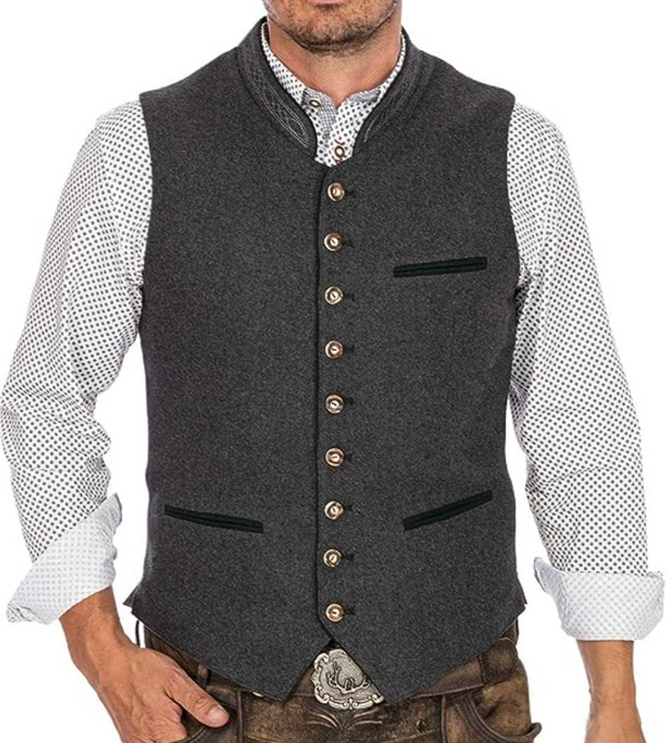 Aliams | Herren Trachtenweste Weste Grau Klassisch Elegant