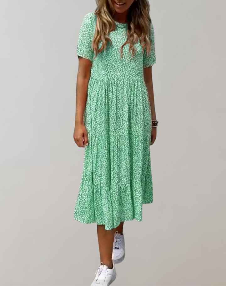 Aliams | Lässiges, Kurzärmliges Midikleid mit Blumenmuster Fließendes Kleid für Damen