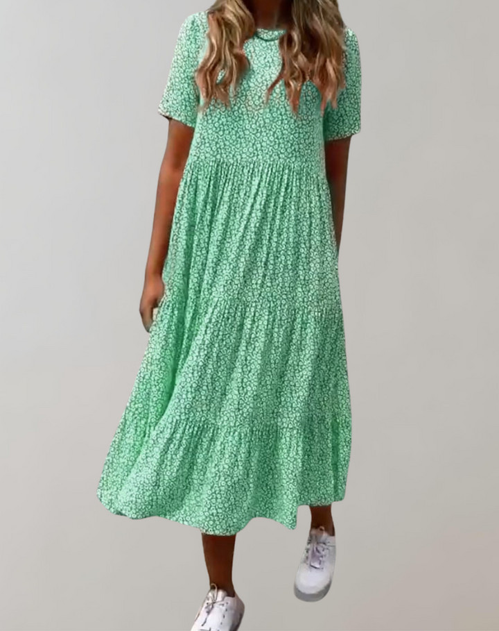 Aliams | Lässiges, Kurzärmliges Midikleid mit Blumenmuster Fließendes Kleid für Damen