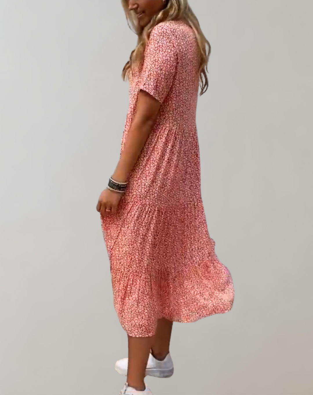 Aliams | Lässiges, Kurzärmliges Midikleid mit Blumenmuster Fließendes Kleid für Damen