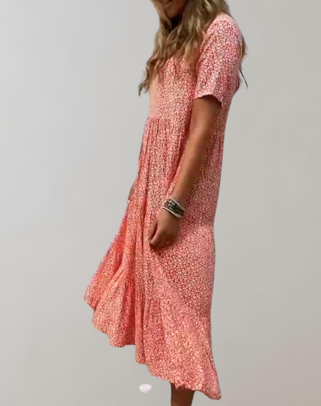 Aliams | Lässiges, Kurzärmliges Midikleid mit Blumenmuster Fließendes Kleid für Damen
