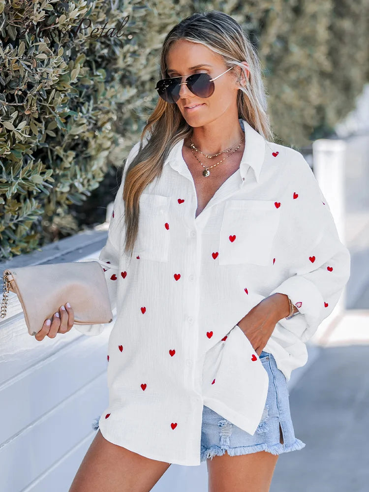 Aliams | Lässige Frühlingsbluse mit Besticktem Herz für Damen