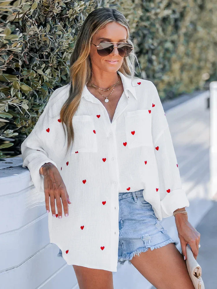 Aliams | Lässige Frühlingsbluse mit Besticktem Herz für Damen