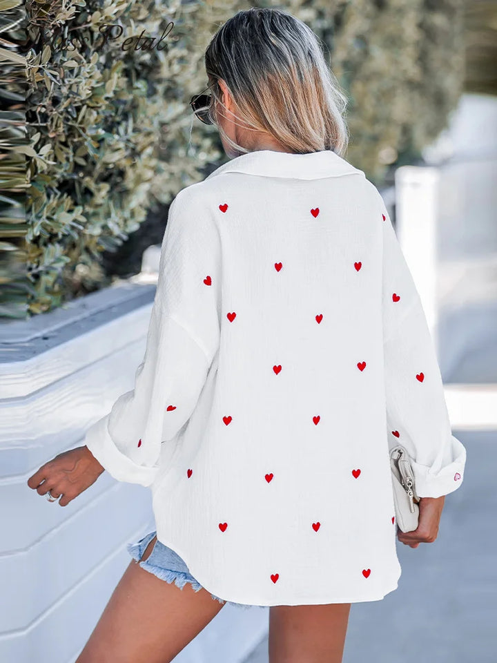 Aliams | Lässige Frühlingsbluse mit Besticktem Herz für Damen