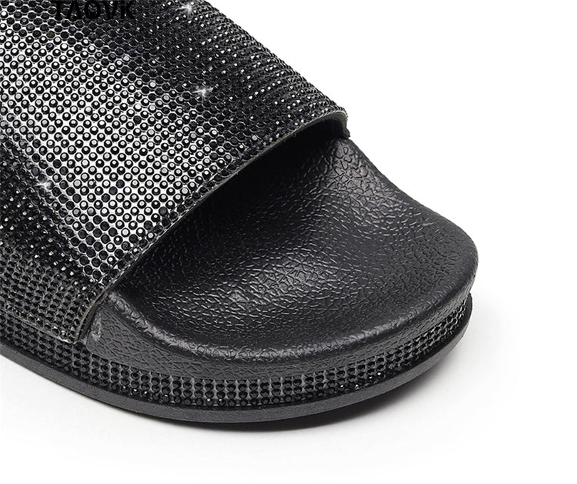 Aliams | Kristall Diamant Slides mit Besatz Sandalen