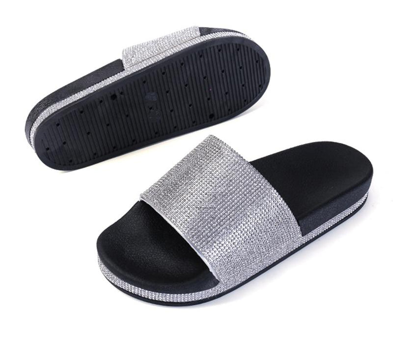 Aliams | Kristall Diamant Slides mit Besatz Sandalen