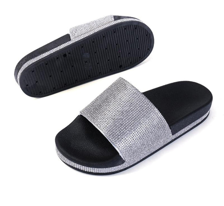 Aliams | Kristall Diamant Slides mit Besatz Sandalen