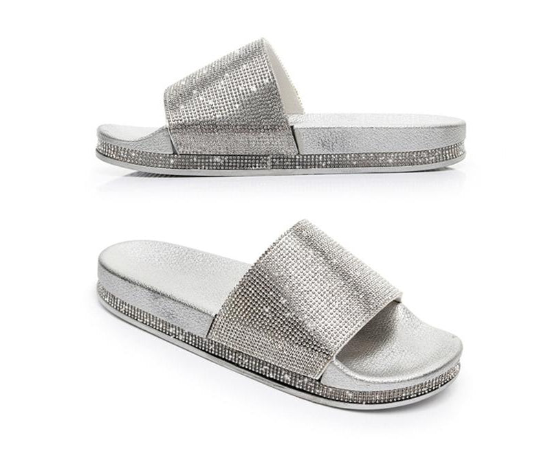 Aliams | Kristall Diamant Slides mit Besatz Sandalen
