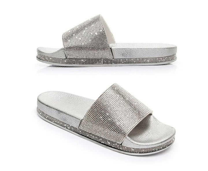 Aliams | Kristall Diamant Slides mit Besatz Sandalen