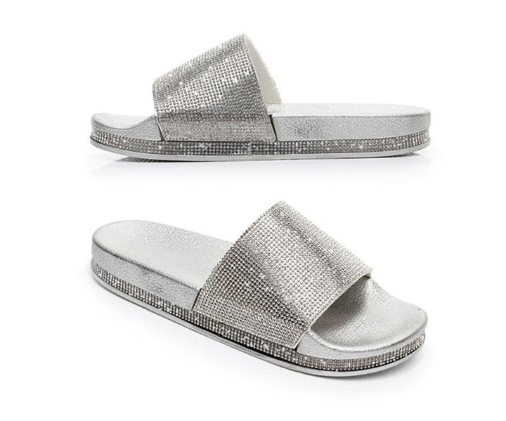 Aliams | Kristall Diamant Slides mit Besatz Sandalen