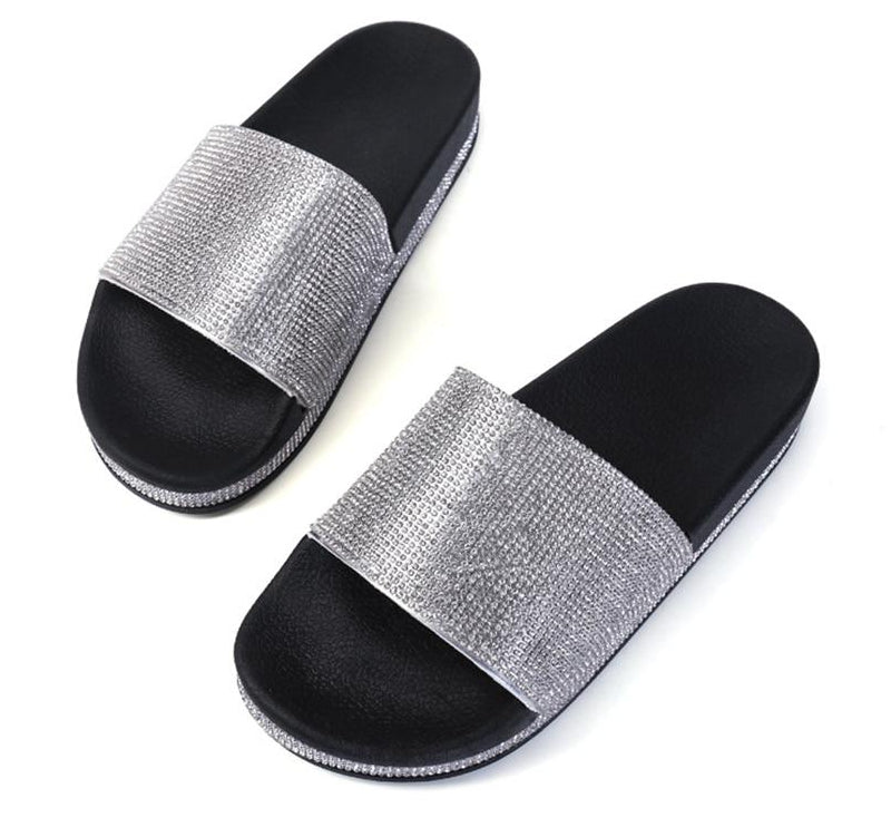 Aliams | Kristall Diamant Slides mit Besatz Sandalen