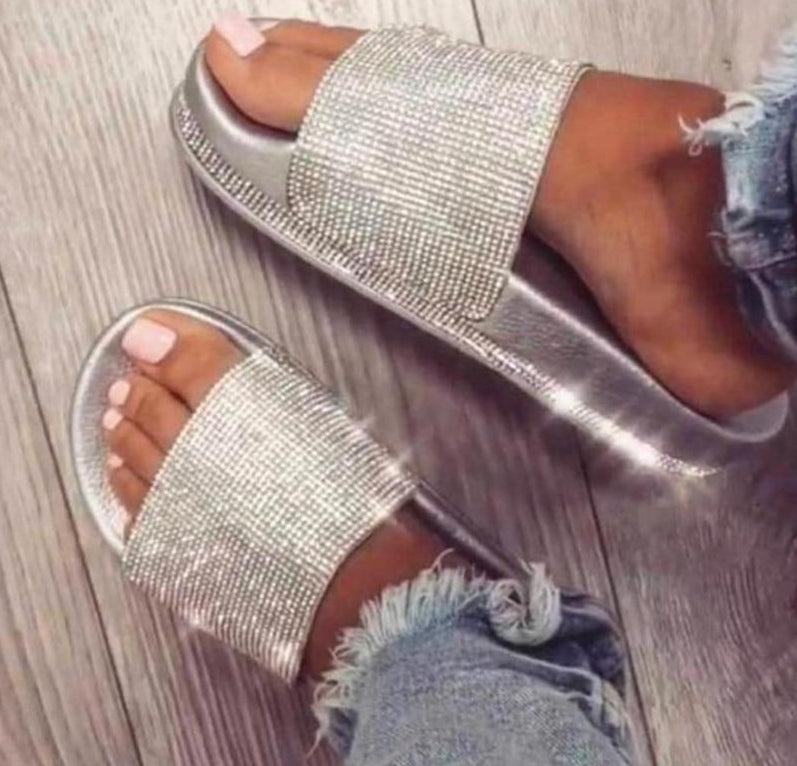 Aliams | Kristall Diamant Slides mit Besatz Sandalen