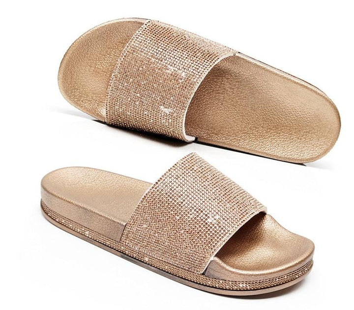 Aliams | Kristall Diamant Slides mit Besatz Sandalen