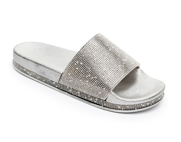 Aliams | Kristall Diamant Slides mit Besatz Sandalen