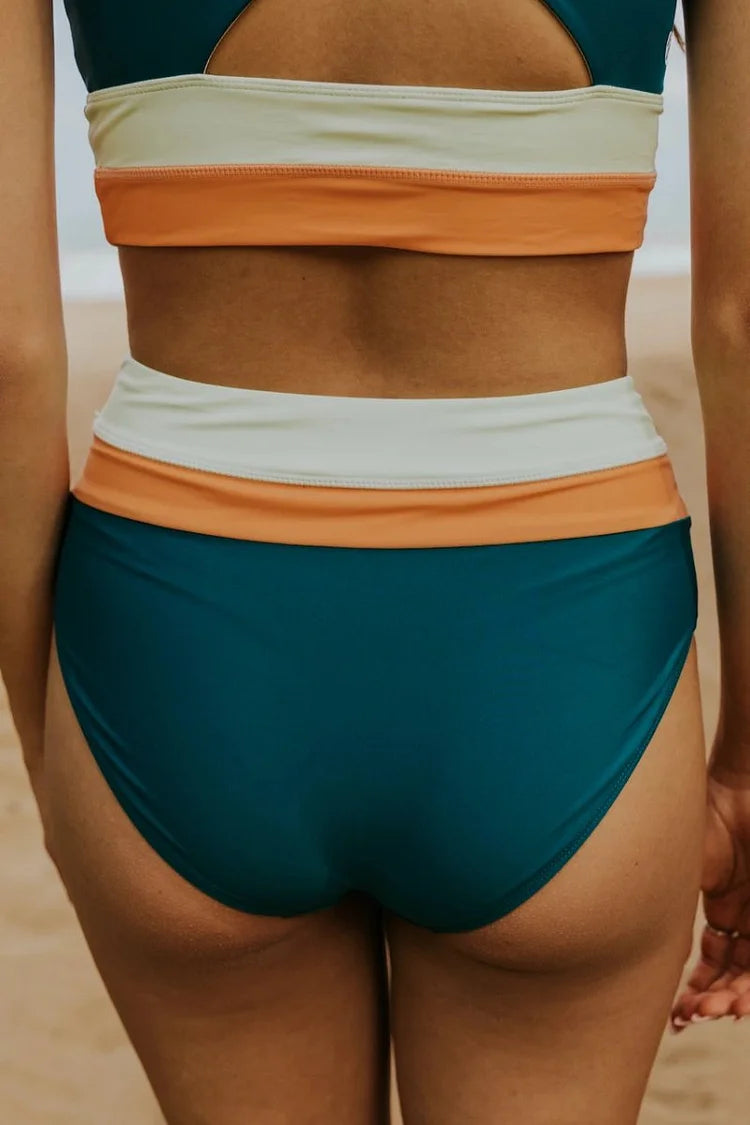 Aliams | High Waist Colorblock Marine Cut Back Crop Bikini Set
