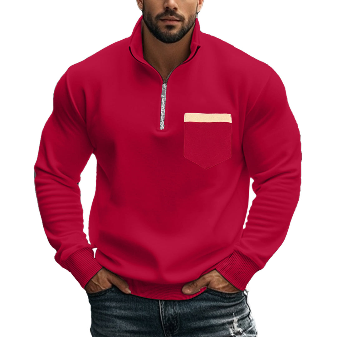 Herren Sportlicher Pullover mit halbem Reißverschluss und Kontrastbrusttasche Aliams