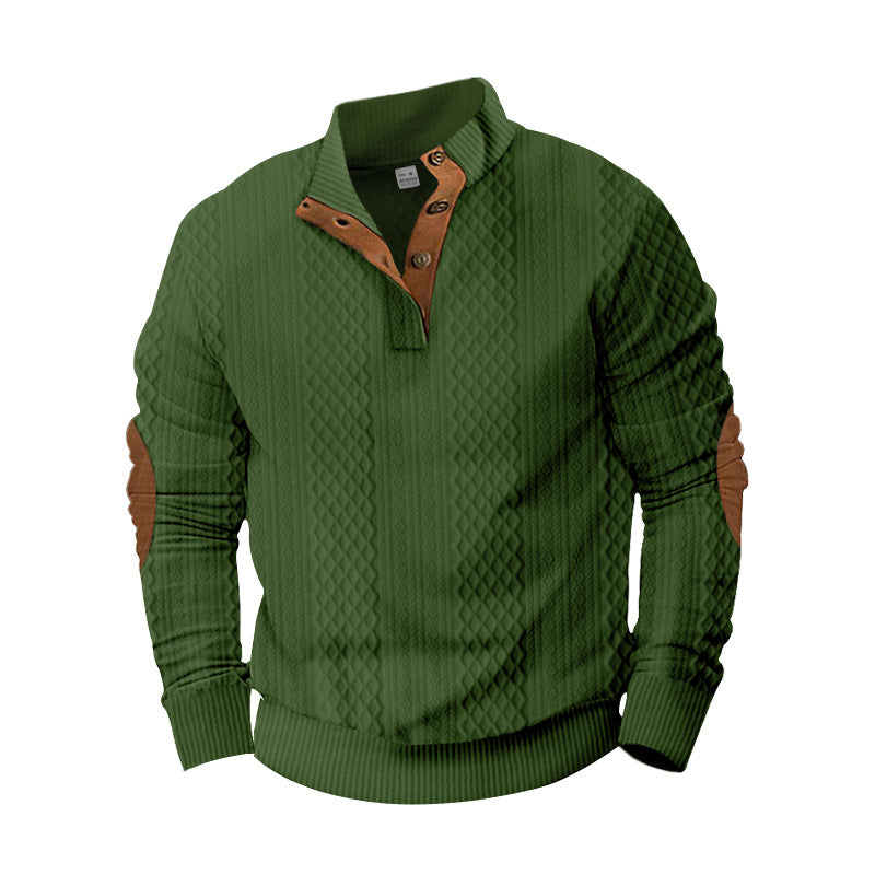 Herren Strickpullover mit innovativem Stehkragen und modernen Lederapplikationen Aliams