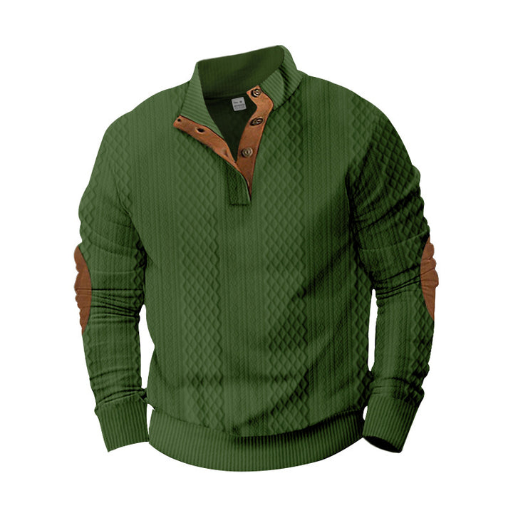 Herren Strickpullover mit innovativem Stehkragen und modernen Lederapplikationen Aliams