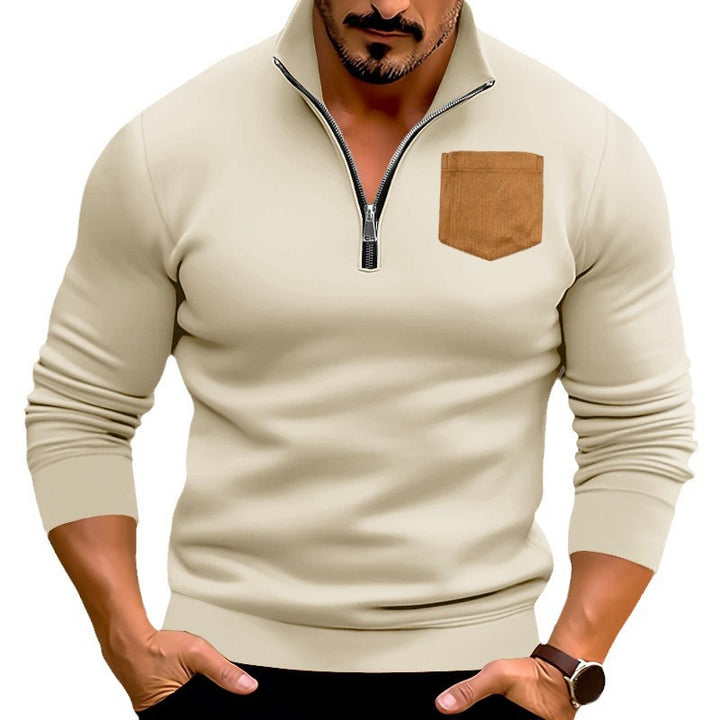 Herren sportlicher Pullover mit halbem Reißverschluss und kontrastierender Brusttasche Aliams