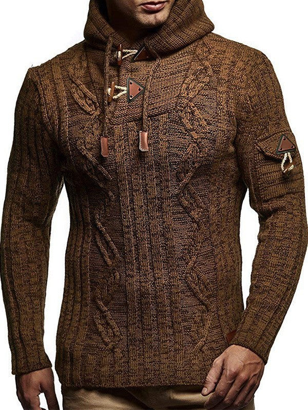 Herren Strickpullover mit Kapuze und klassischem Zopfmuster Aliams