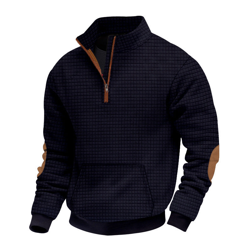 Herren strukturierter Fleece-Pullover mit modischem Stehkragen Aliams